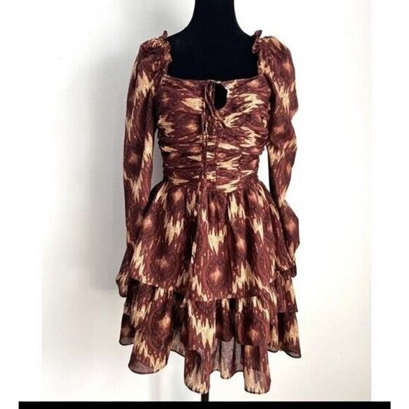 House of Harlow Dresses & Skirts - House Of Harlow Short Cotton Tiered Ruffle Party Dress XS Brown Artsy Hippie